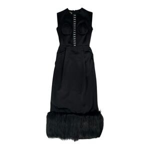Gucci Silk Duchesse Faux Fur Trim Dress